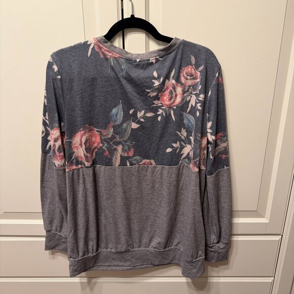 Tickled Teal Floral Long Sleeve Top - Gray and Pink - Picture 3 of 11